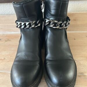 GBG Black Boots with Silver Chain Detail